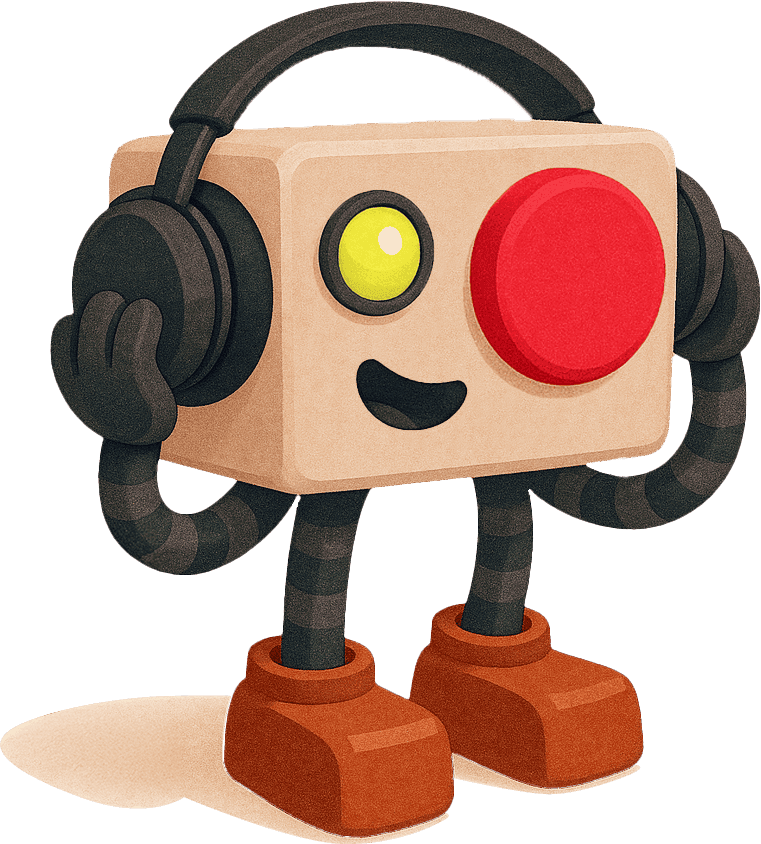 Stupido robot wearing headphones